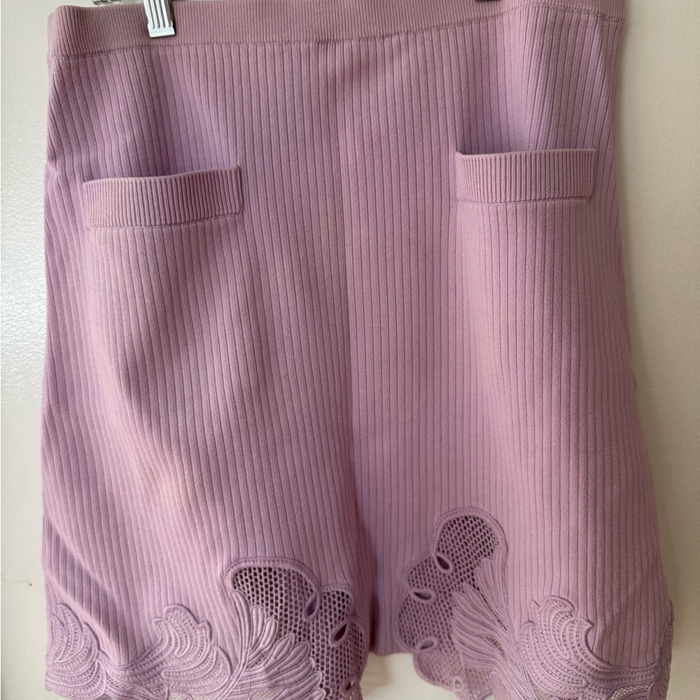 Self-Portrait High Waist lavender Skirt with Lace Accents